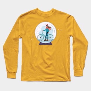 Bicycle girl snow globe Long Sleeve T-Shirt